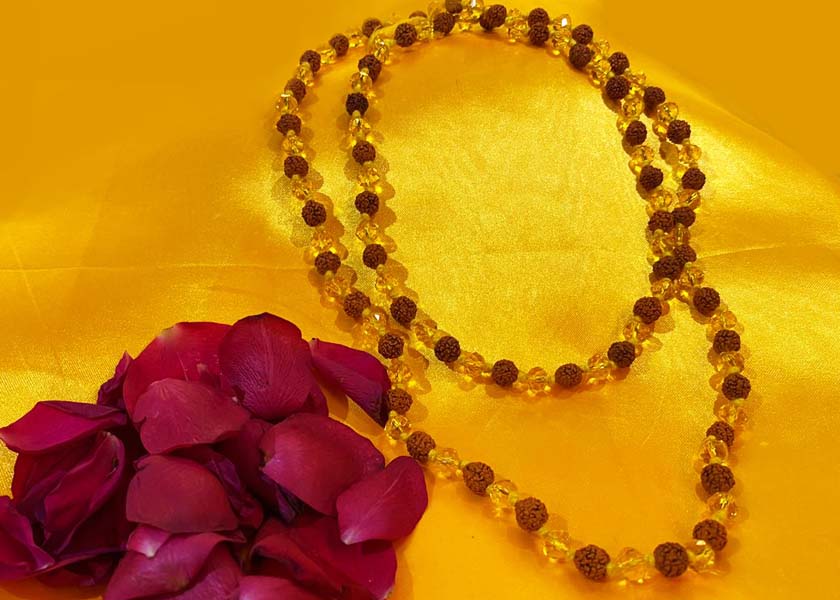 Rudraksh and Citrine Mala, 1.25 lac Brihaspati Mantras Abhimantrit